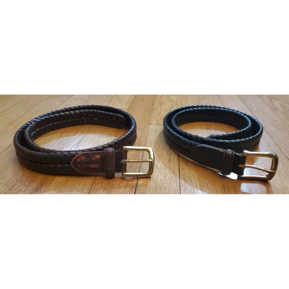 Lot Of 2 FOSSIL Mens Braided Brown & Black Leather Belts 34 Distressed